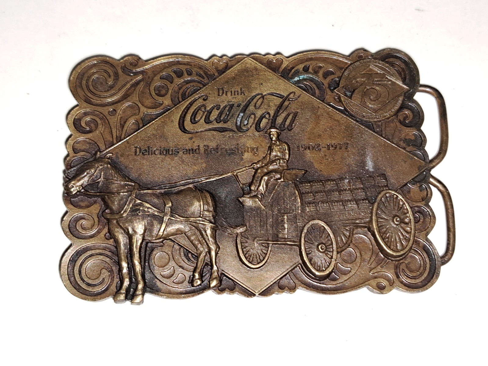 Coke Coca Cola Belt Buckle - 75th Anniversary Horse & Sled Coke Belt Buckle