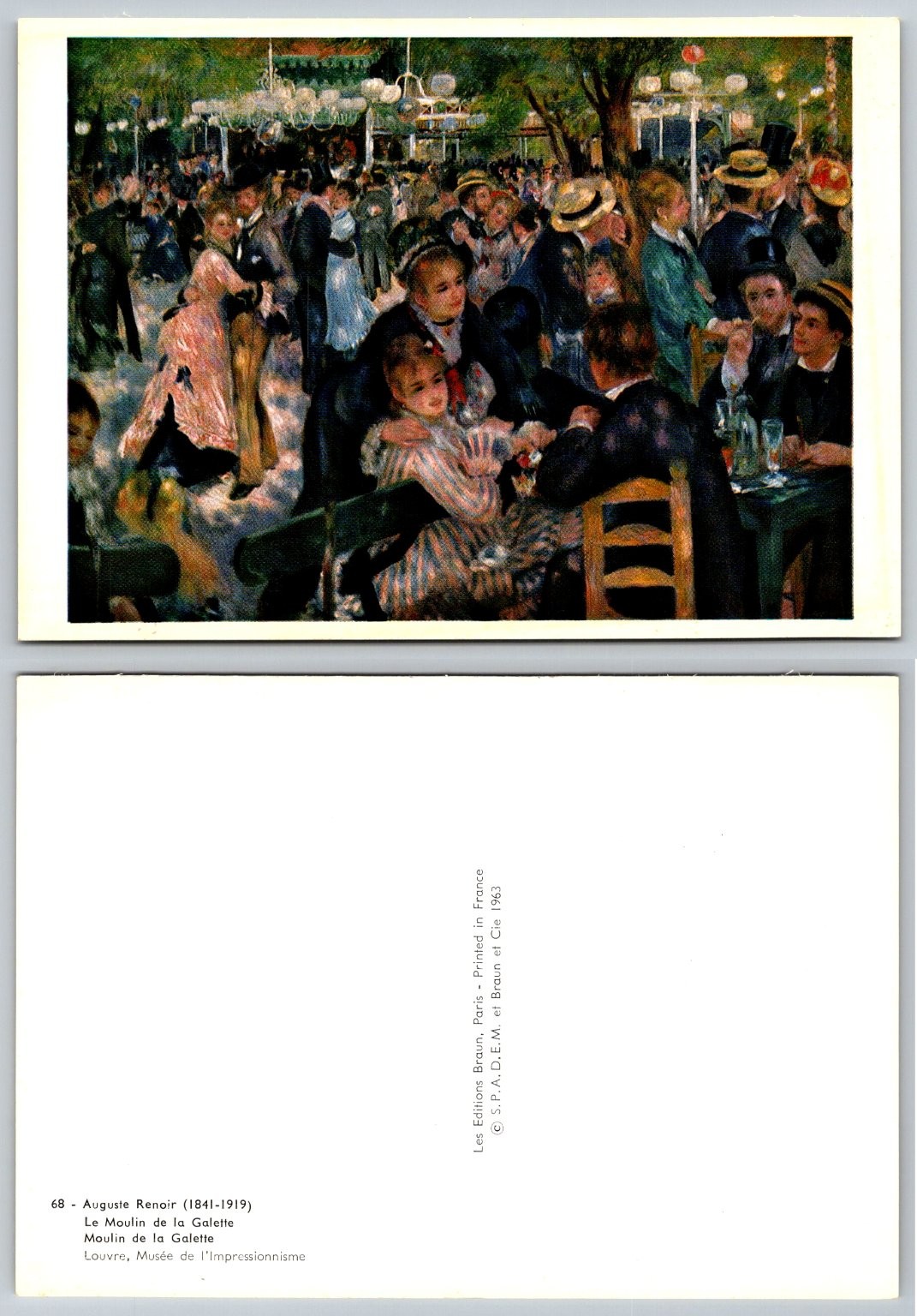 Renoir Bal du Moulin de la Galette Art Postcard 1963 Paris France Impressionism