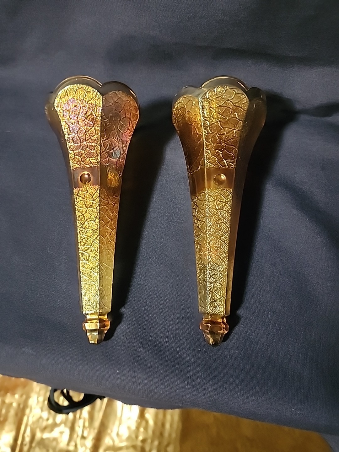 Antique Car Vase Pair ~ Marigold Carnival Glass Antique Car Vase Pair ~ Marigold Carnival Glass