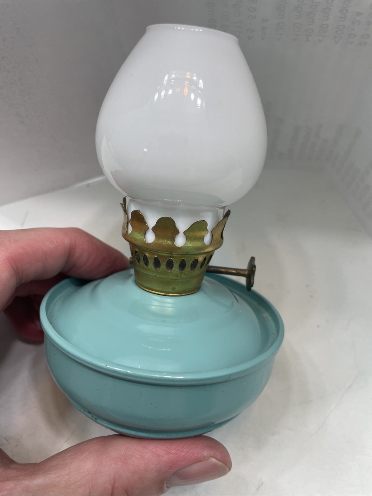 VINTAGE Mini KELLY Blue PIXIE WEIGHTED NURSERY OIL LAMP Made In England
