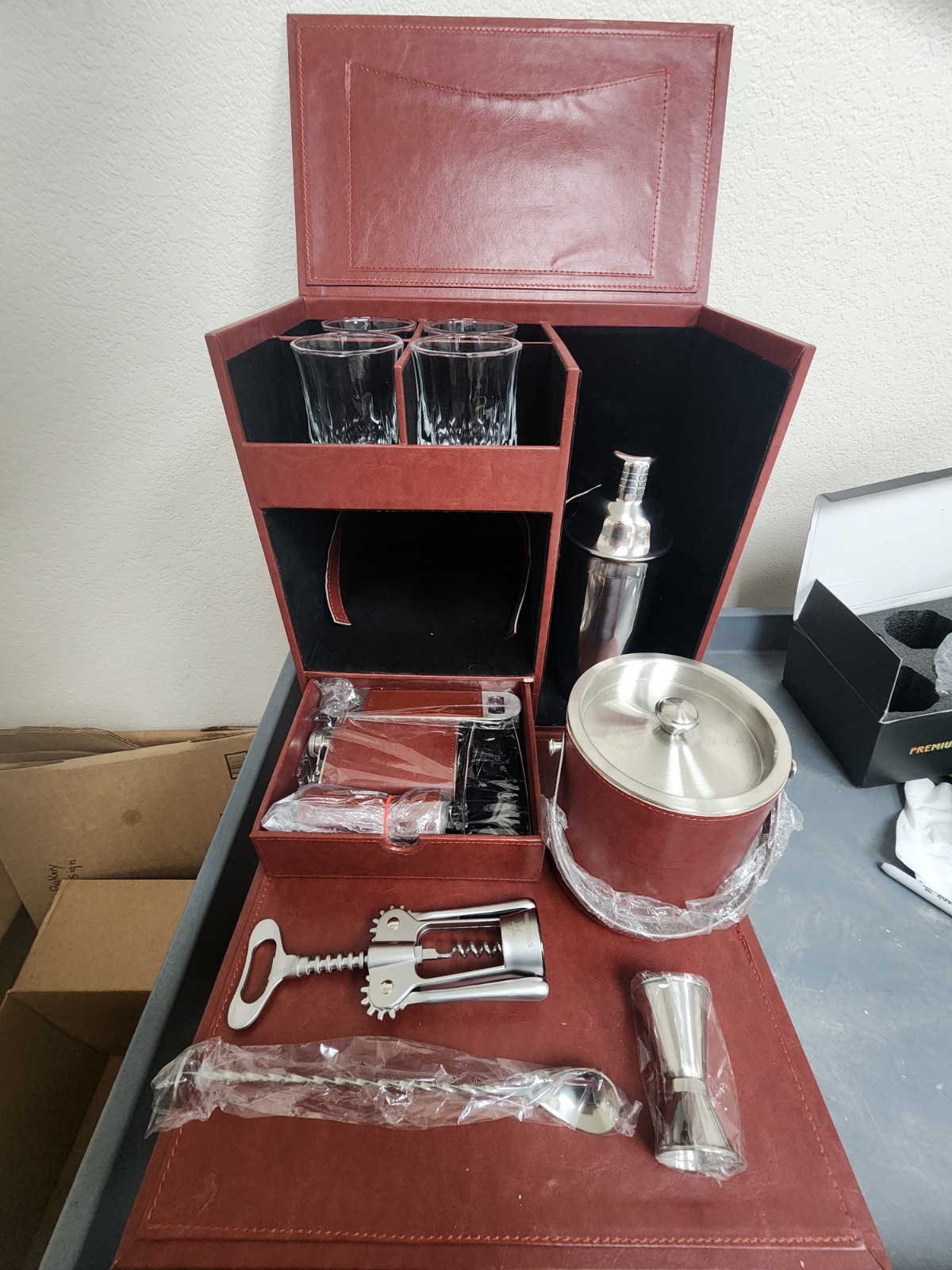 Complete Portable Luxury Briefcase Travel Bar Set