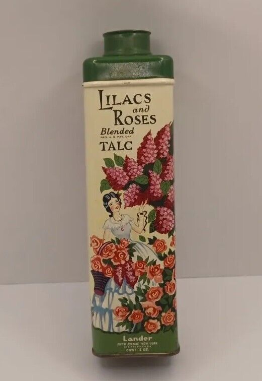 Vintage Lander\'s Lilac and Roses Blended Talc Powder Tin Container