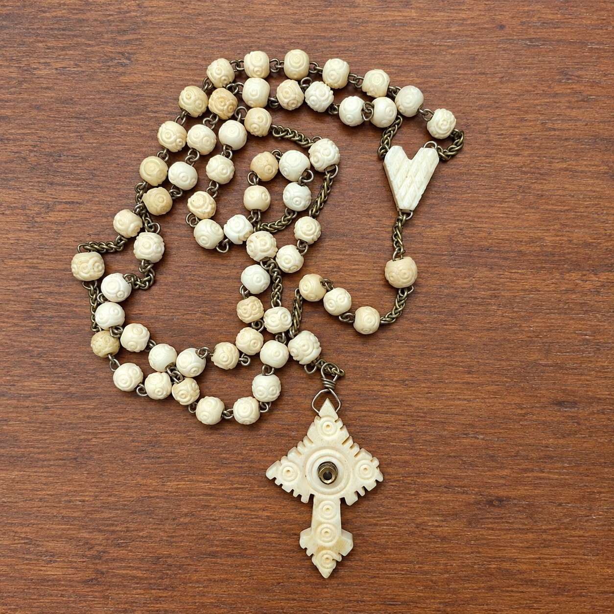 Antique Carved Stanhope Rosary Catholic Prayer Beads Damaged Viewer