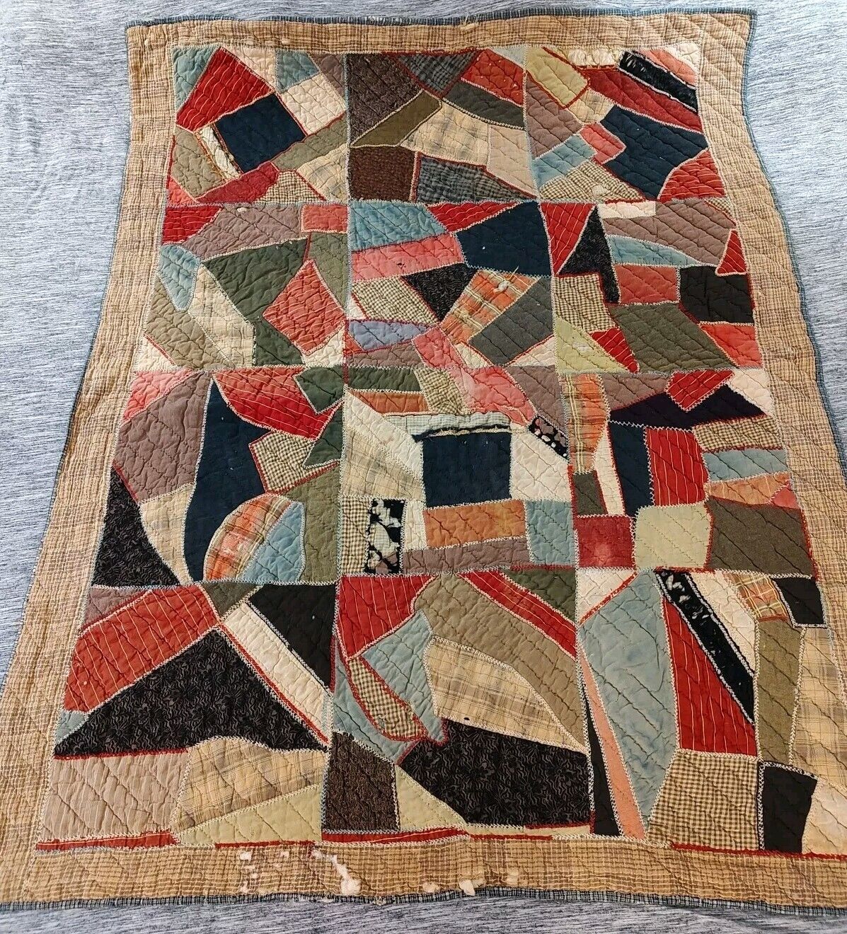 Antique 1800s Hand Stitched Patchwork Quilt-in-a-quilt Wool Cotton 65X51