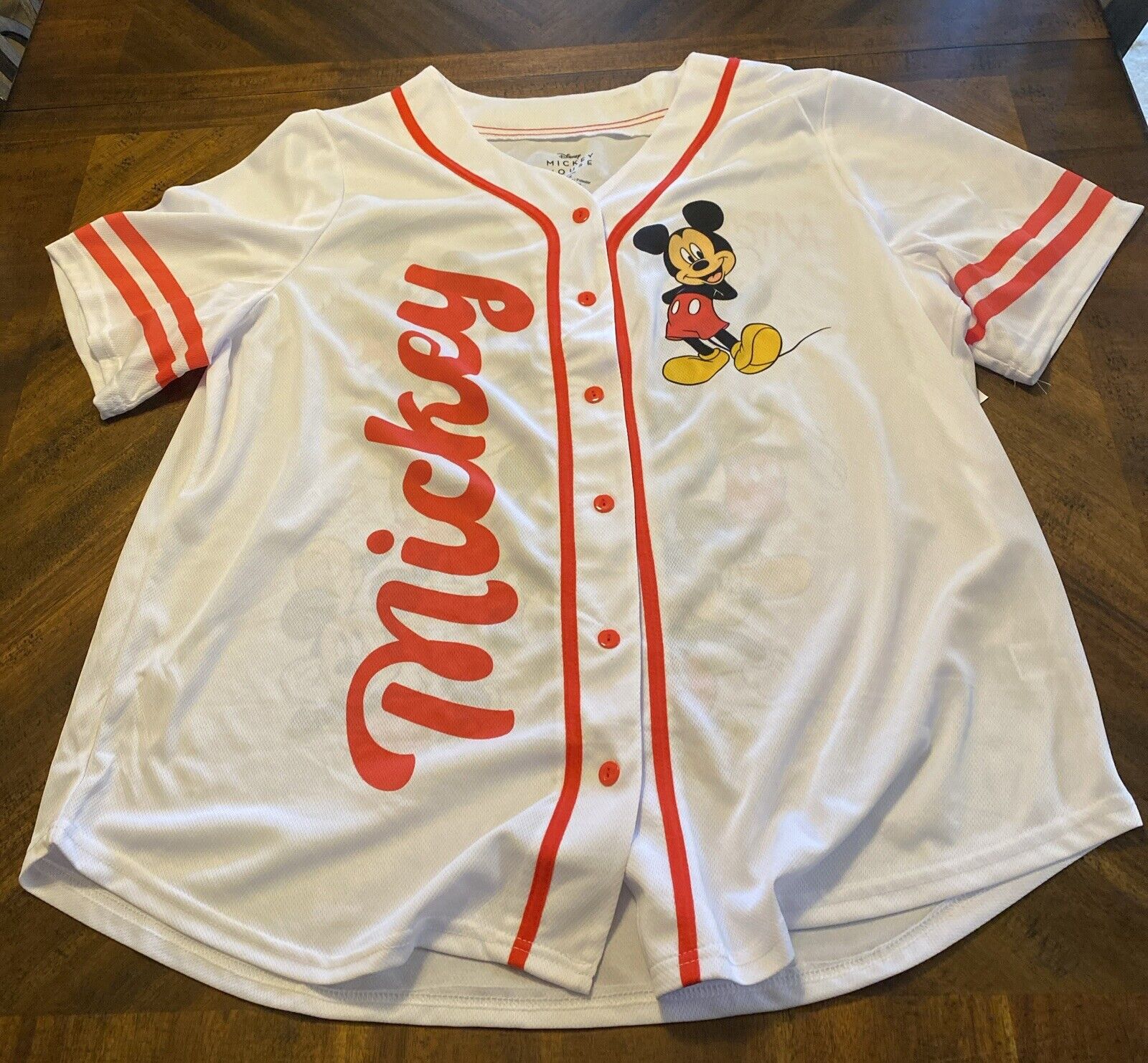 New ~ Disney Mickey Mouse Jersey Top 3X White & Orange