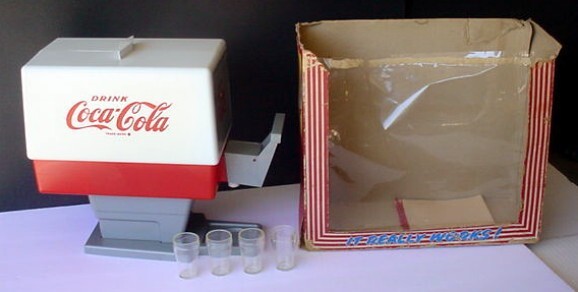 Vintage 1960s Coca Cola Coke toy soda Dispenser + Original Box & 4 Glasses