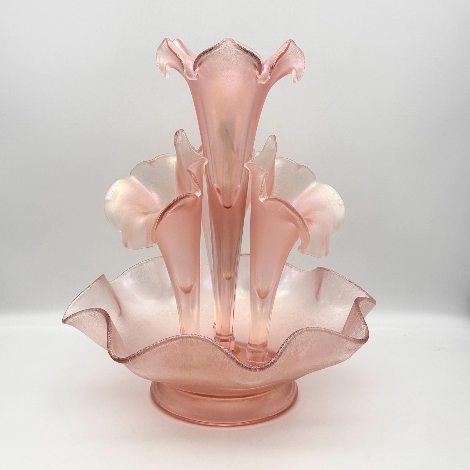 Fenton Velva Rose Epergne, 5 Piece Iridescent Stretch Glass Centerpiece