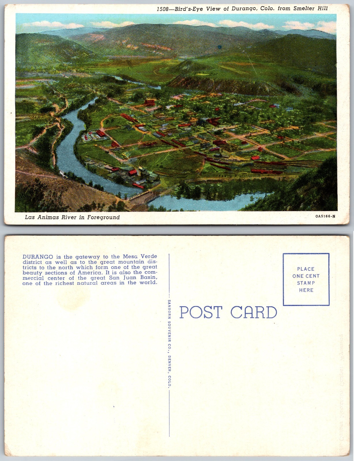 Durango CO Animas River Hill View Postcard Durango CO Animas River Hill View Postcard