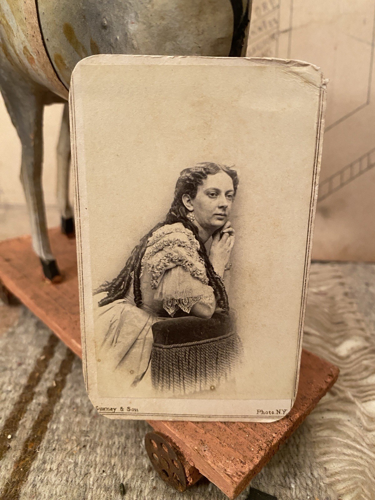 Antique CDV Mrs J H Allen Actress Long Ringlets Portrait Gurney New York