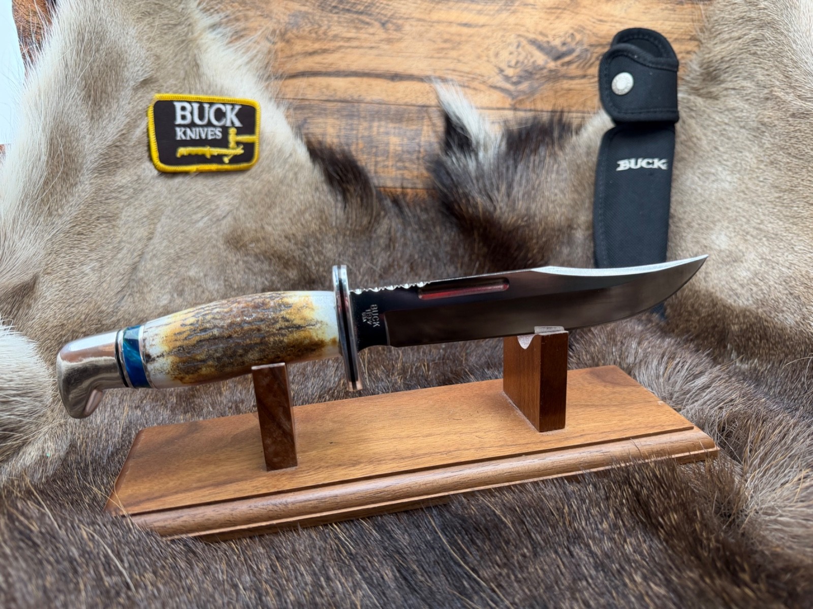 1989 Buck 0119EKSSH  Knife 119 Elk Stag Special Fixed Blade Knife  Sheath Mint A