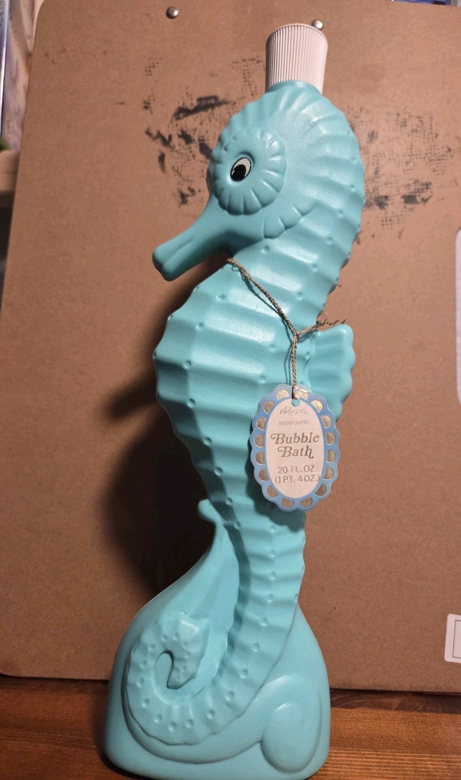 vintage 1979 delagar blue seahorse bubble bath bottle NOS collectible 