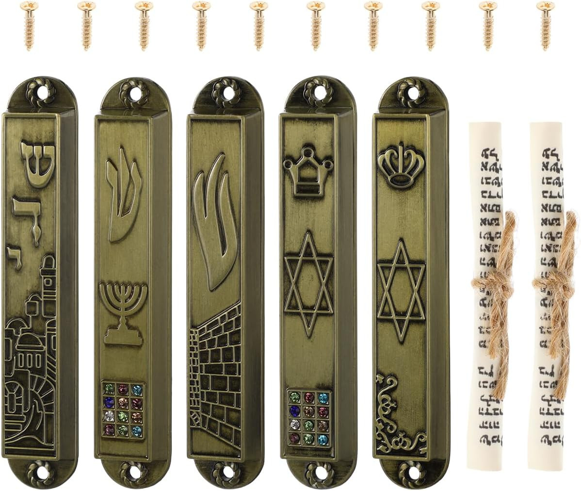 5 Pack Mezuzah Decor with Scroll Paper Vintage Judaica Mezuzah Plaque