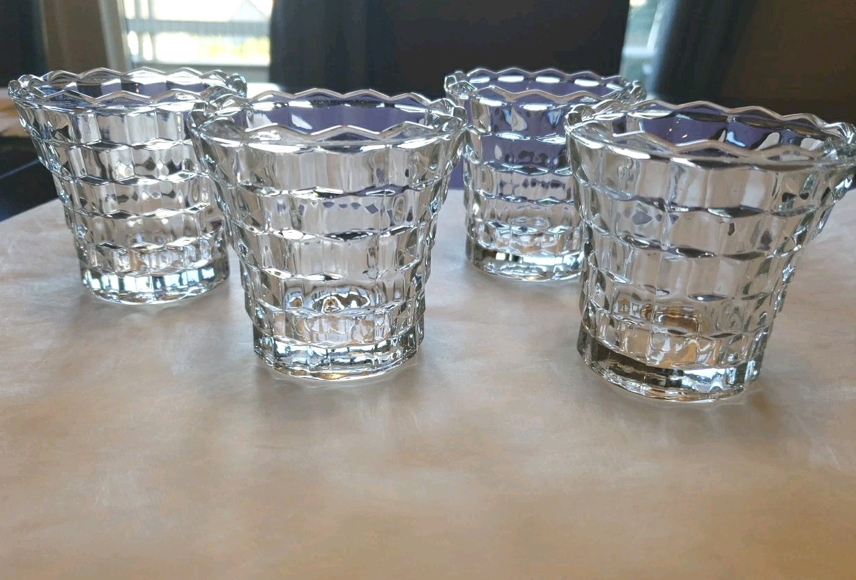 Set Of 4 Vintage Fostoria American Glass Bowl Cup Clear Cube Pattern 3