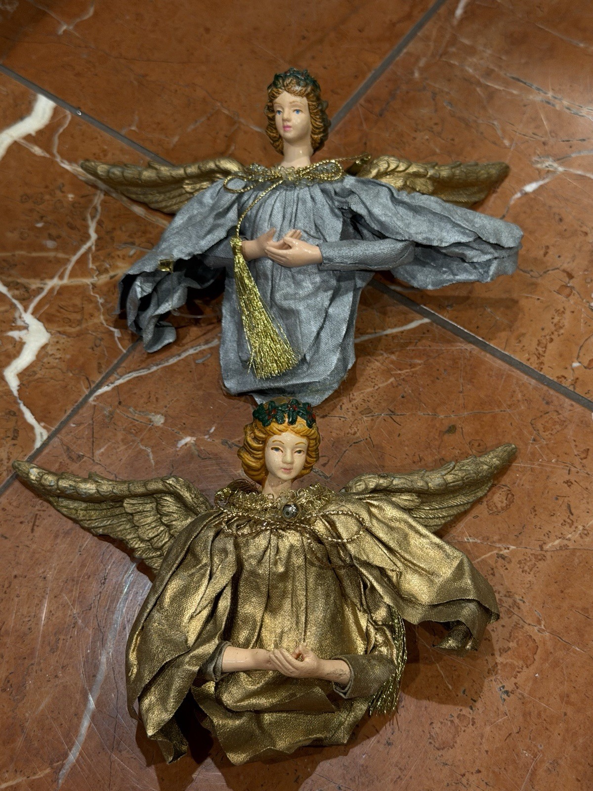 CARTAPESTA PAPER MACHE XMAS ORNAMENTS CLOTHIQUE SILVER GOLD ANGELS LOT 2 EU