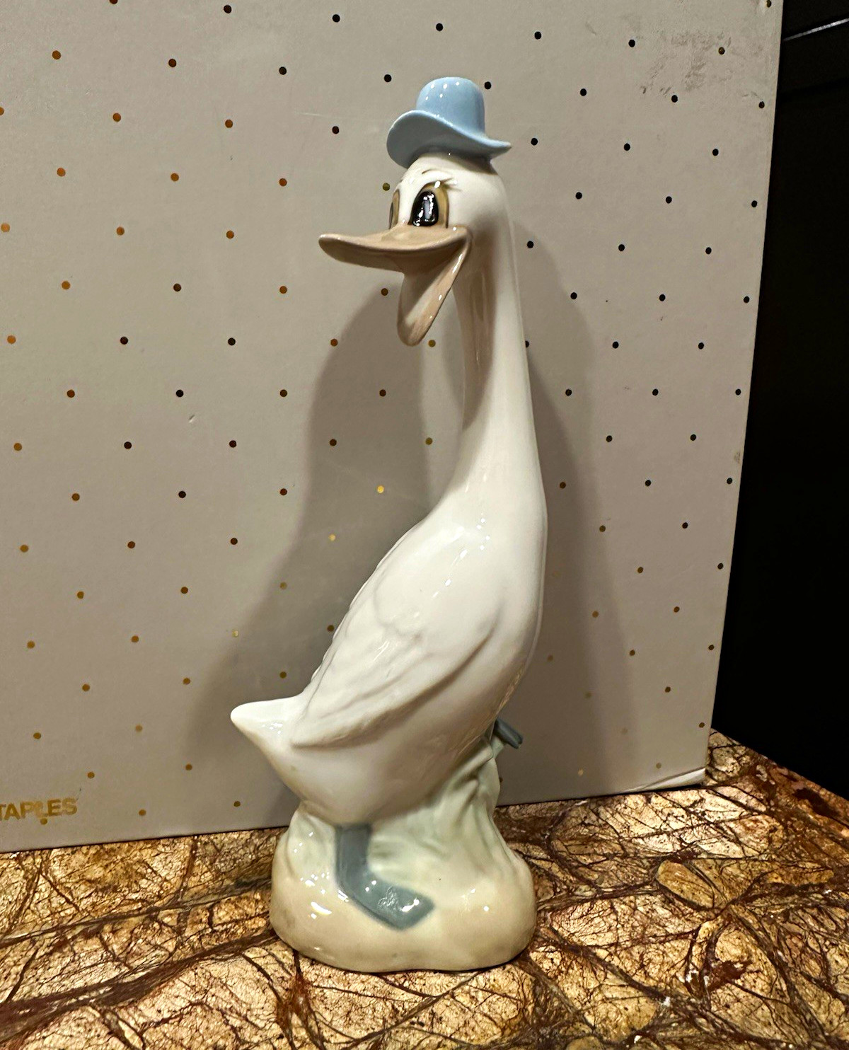 Vintage Casades Spain Porcelain Goose Figurine Blue Hat 7.5” Made in Spain