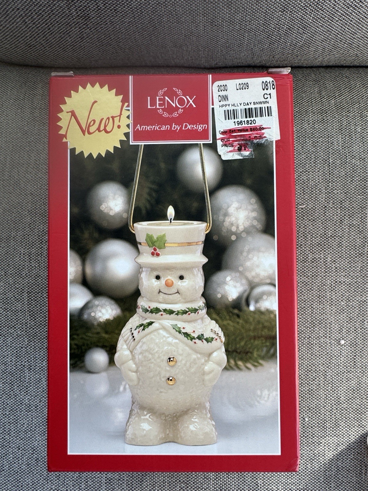 Lenox Happy Holly Days Snowman Ceramic Tea Light Holder 6.5in Boxed Handle Lenox Happy Holly Days Snowman Ceramic Tea Light Holder 6.5in Boxed Handle