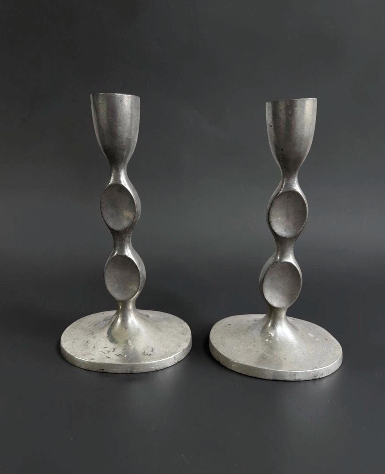 Vintage Just Andersen Danish Pewter Candlesticks Model 2710 Pair (1930s Art Deco