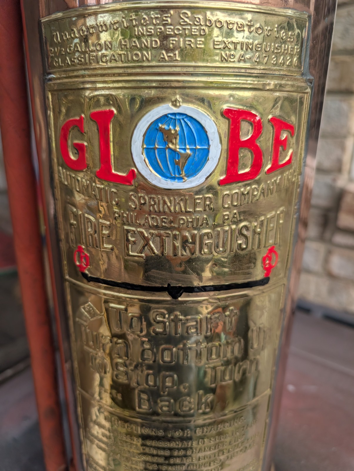 Vintage GLOBE COPPER BRASS  FIRE EXTINGUISHER  Auto Sprinkler Co. Phil Pa. 