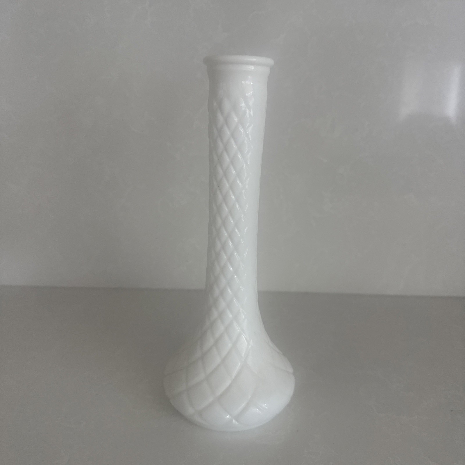 Vintage Indiana Hoosier White Milk Glass Quilted Diamond Ribbed Bud Vase