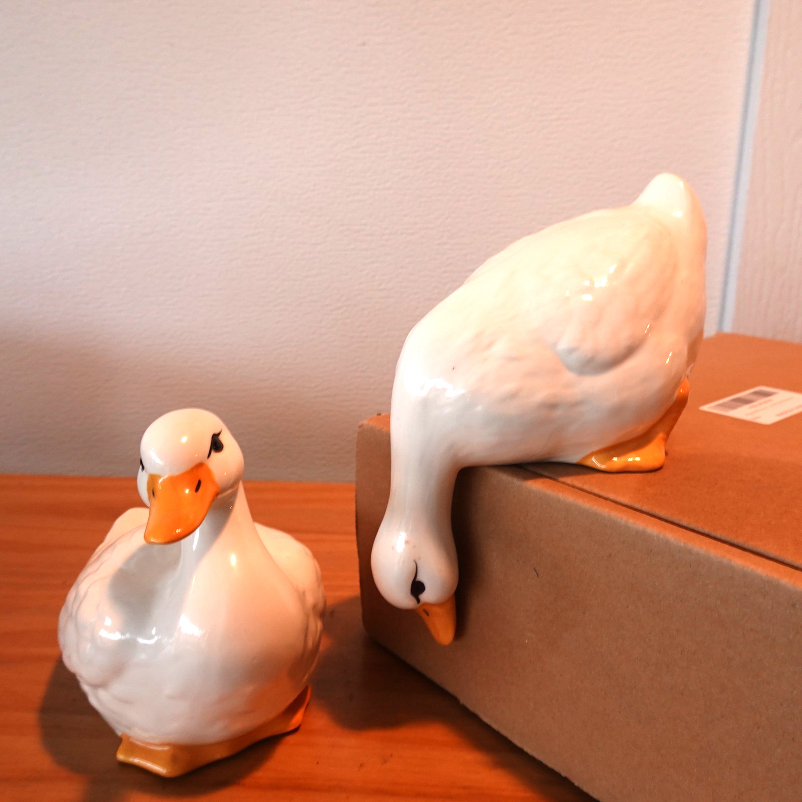 Vintage White Ducks/Geese Set of 2 Ceramic Orange Beak and Feet