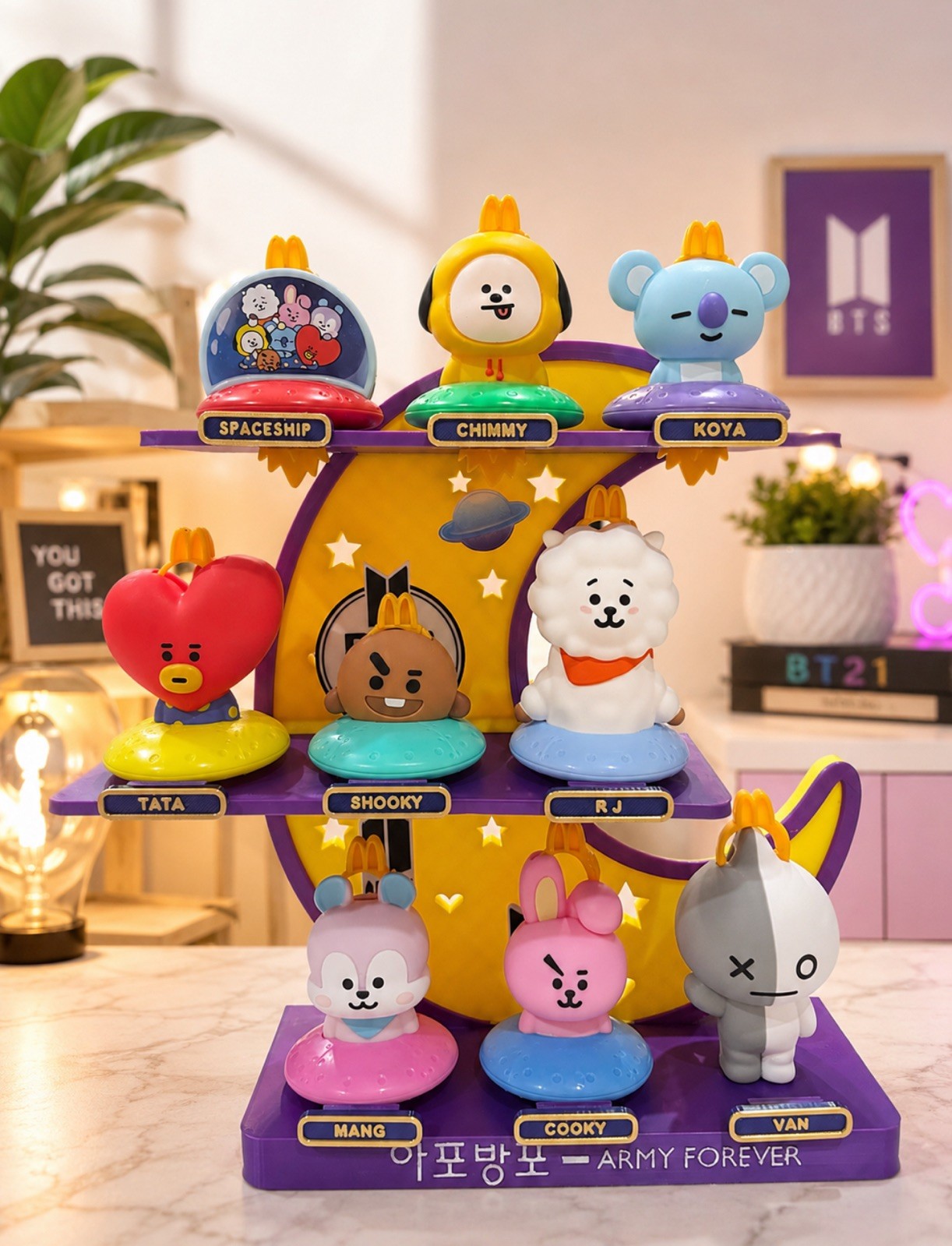BT21 McDonald’s Inspired Display Stand – 3D Printed BT21 Moon Shelf with toys
