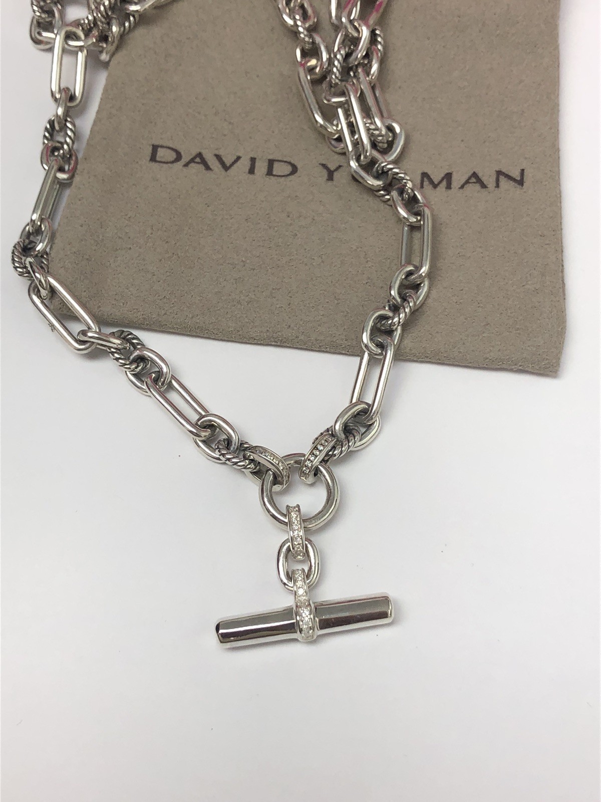 DAVID YURMAN Lexington Ladies Chain Necklace Sterling Silver with Diamonds 18