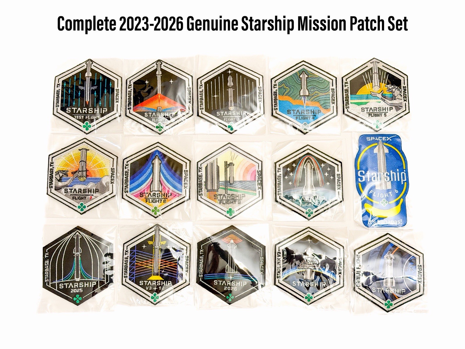 Authentic SpaceX Starship Complete 2023-26 Mission Patch Set Launch Day Issued
