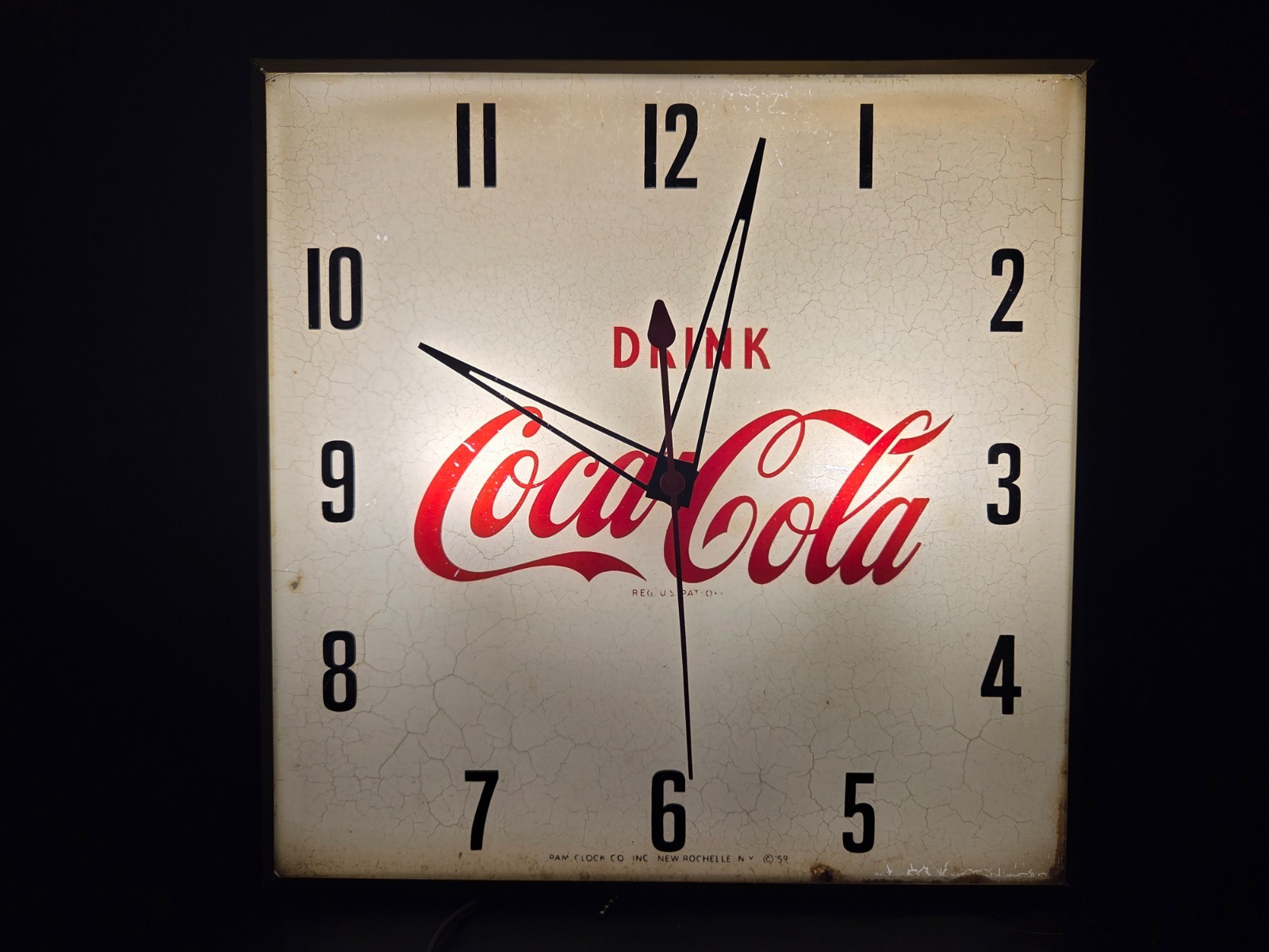 Original Vintage Coca-Cola Lighted Clock 1959 Pam Clock Company Working