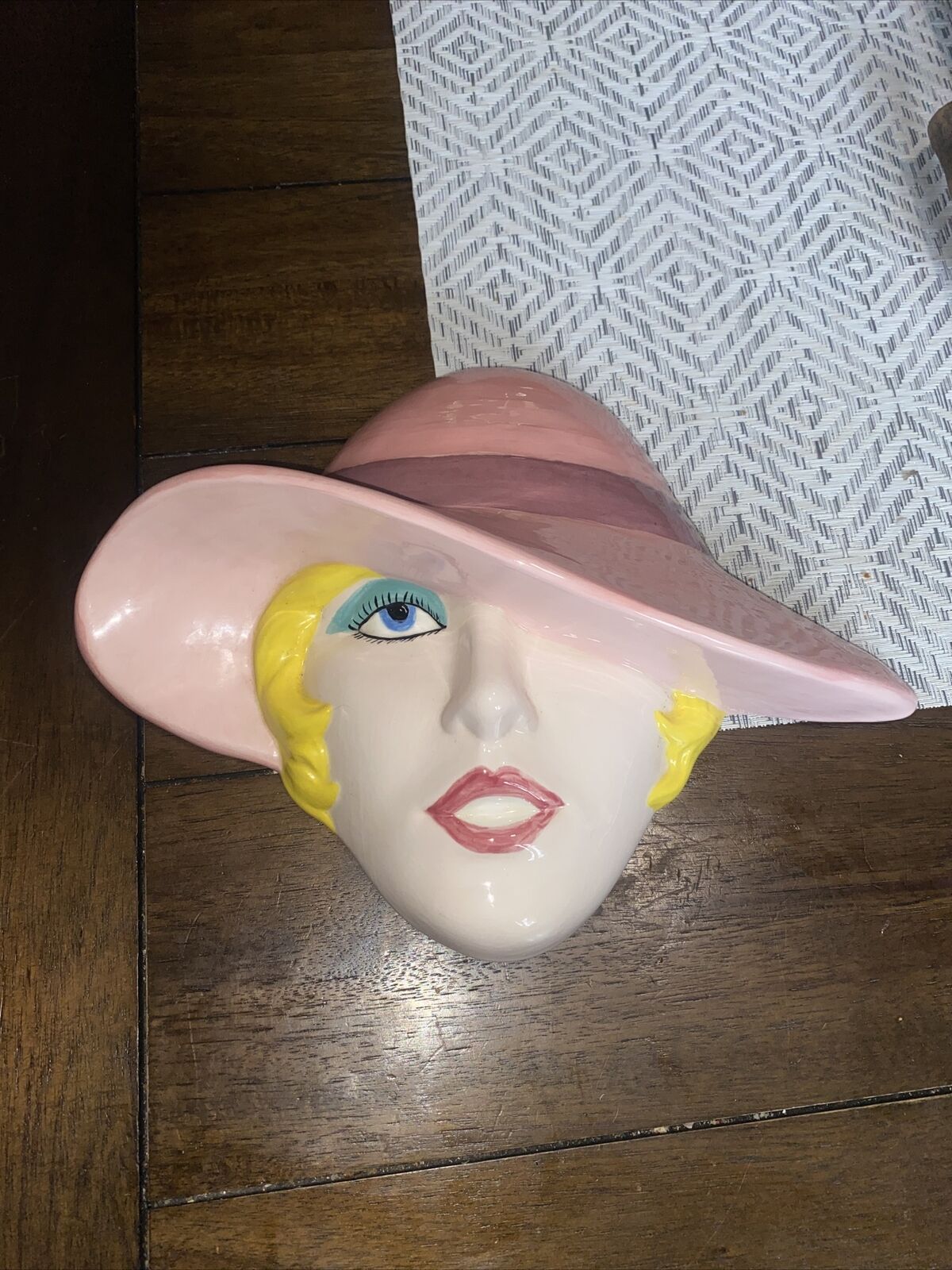 VTG  Art Deco Ceramic Wall Hanging Lady Face w/Hat 11\
