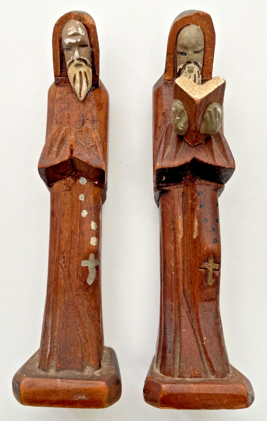 Two Vintage Hand Carved Wooden Monks In Prayer 6 Two Vintage Hand Carved Wooden Monks In Prayer 6