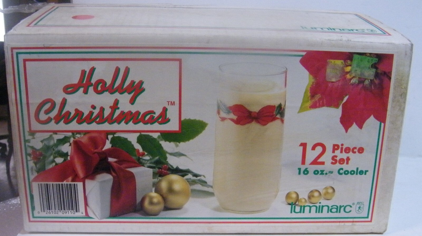 Luminarc Glasses Christmas Holly Set of 12  Cooler 16 oz Tumblers Holiday IOB