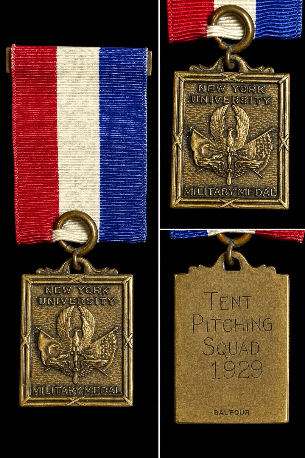 Rare 1929 NYU New York University Military Medal Tent Pitching Squad Balfour Pin