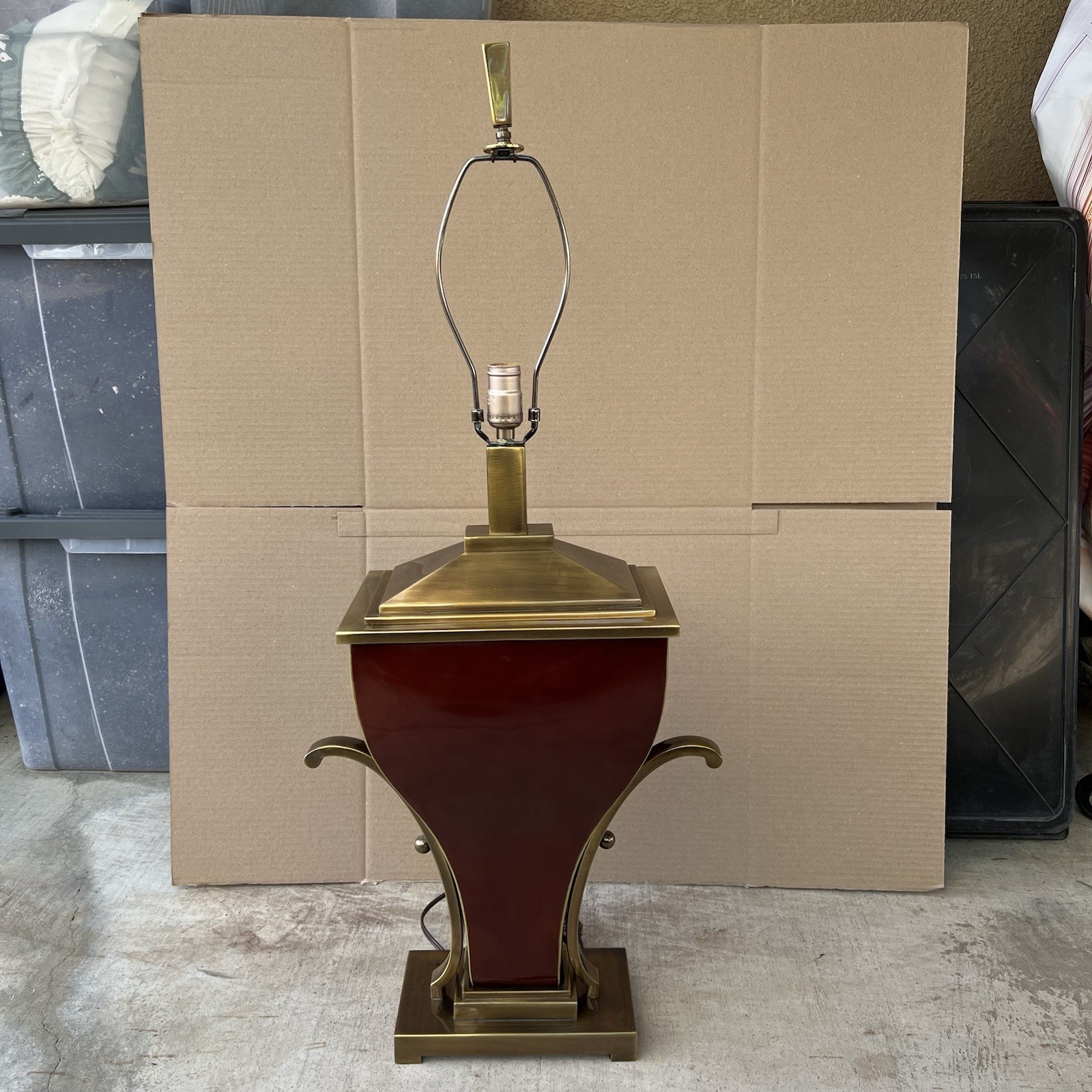 Large Heavy Uttermost Carolyn Kinder Oxblood Red Urn Table Lamp Antique Brass
