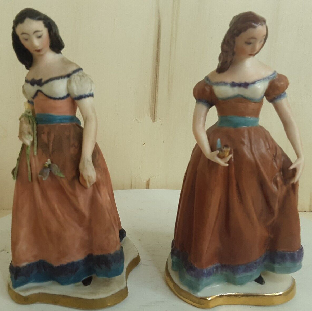 Vintage 1961 Holland Mold Hand Painted Lady Figurines Set of 2 Louise Cox Signed