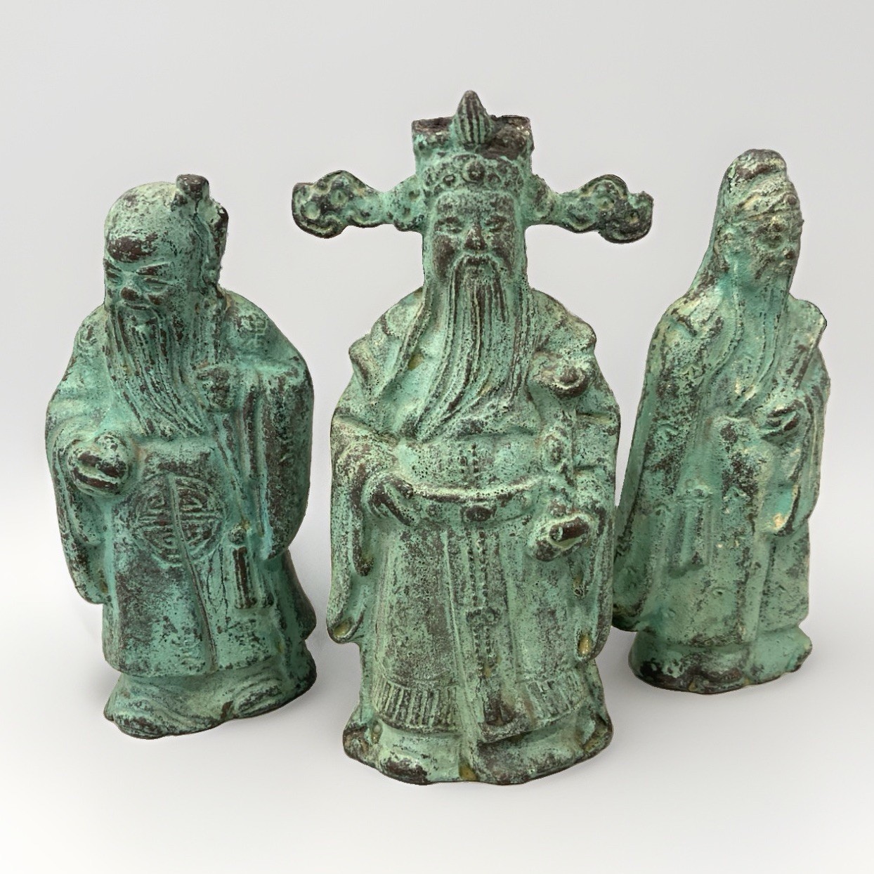 Chinese Cast Bronze Three Star Deities Fu Lu Shou Figures 5.25”-6” Chinese Cast Bronze Three Star Deities Fu Lu Shou Figures 5.25”-6”