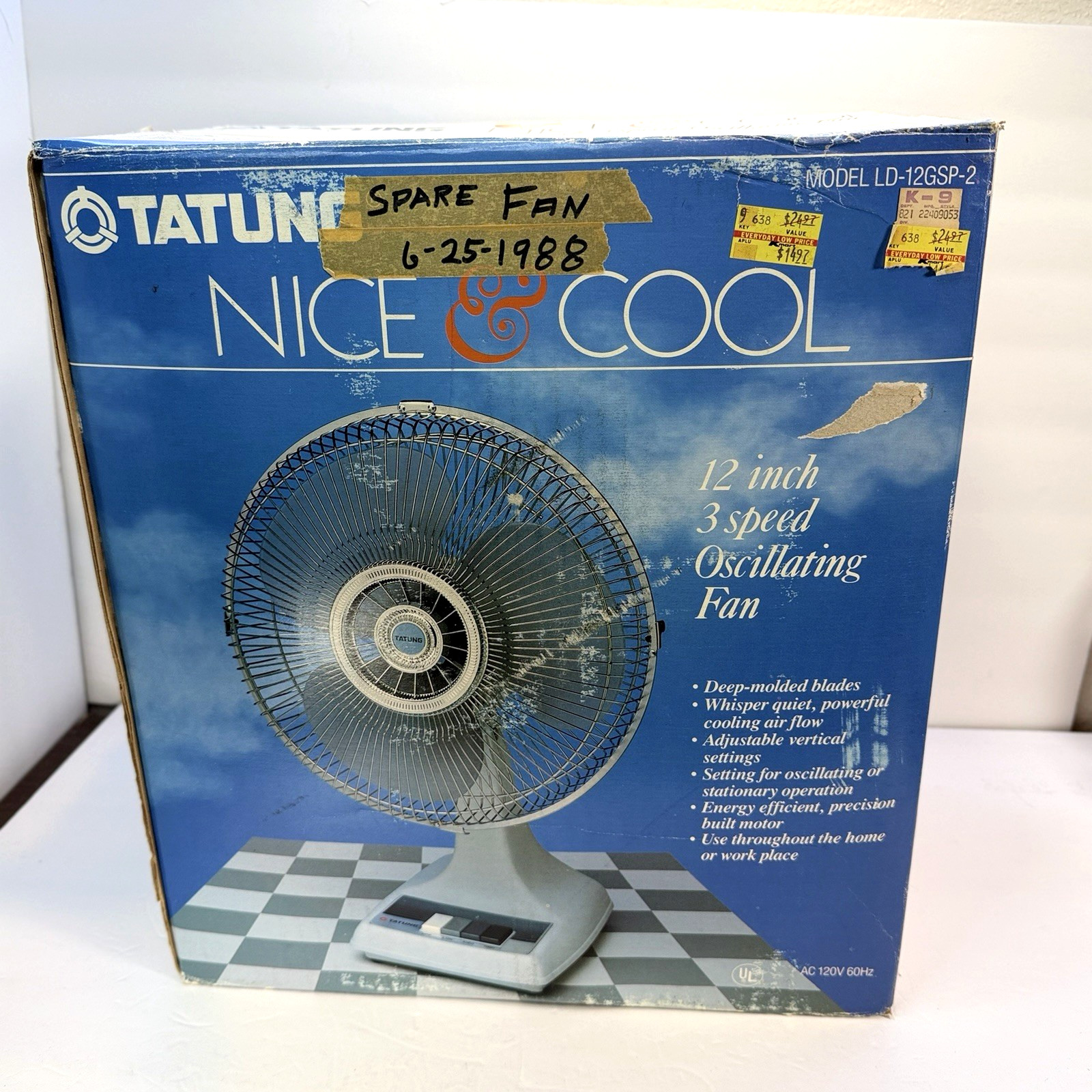 Vintage Tatung Nice & Cool LD-12GSP-2 12” Oscillating Fan NOS 1988 Kmart Box