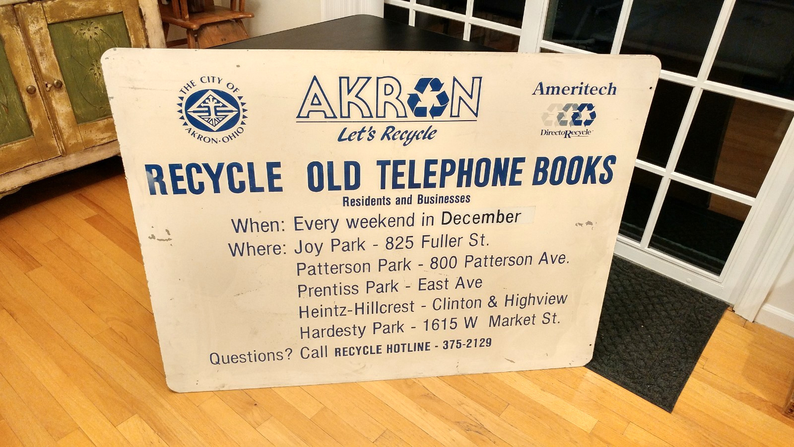 Vintage Ameritech City of Akron Ohio Phone Book Recycling Street Sign - 48 x 36