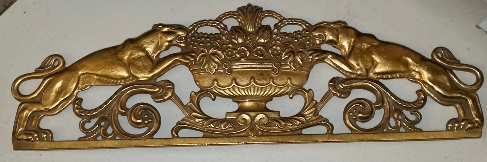 Brass Neoclassical Urn and Feline Figures Wall Plaque