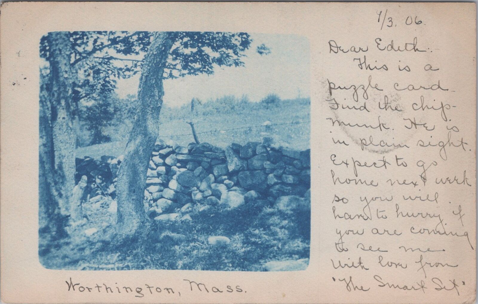 Worthington Massachusetts 1906 Cyanotype RPPC Postcard