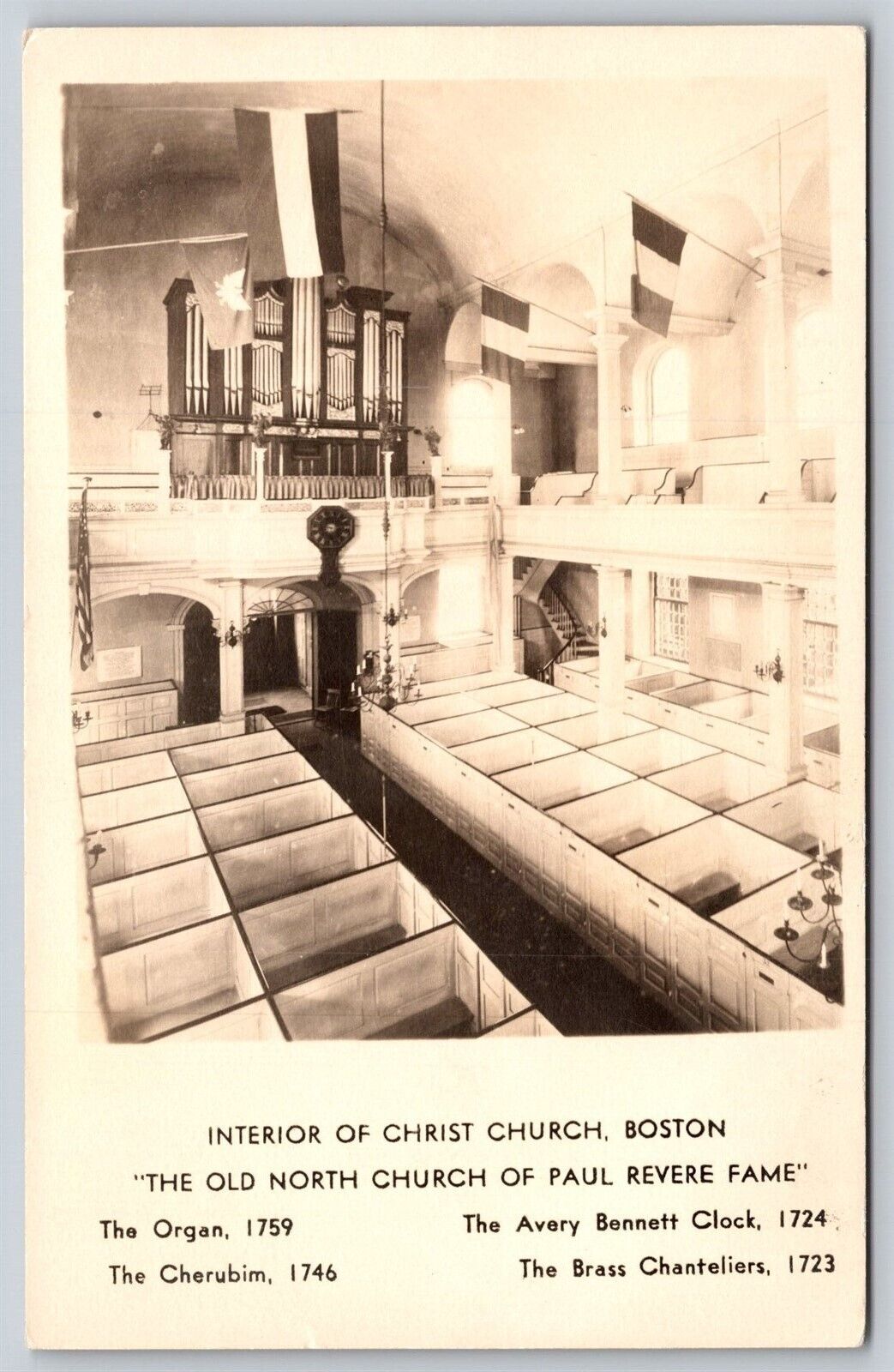 Postcard Interior of Christ Church, Boston MA RPPC M182