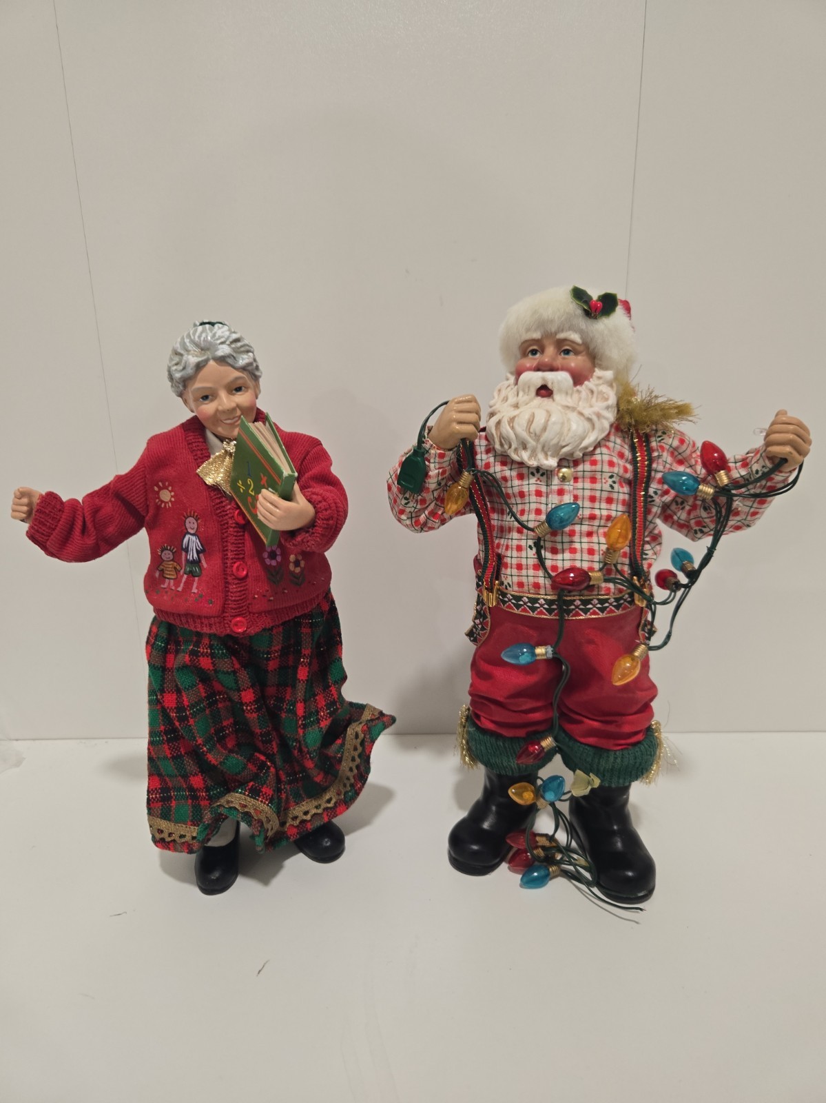 Vintage 2000 Clothtique Possible Dreams Santa & Mrs Claus Tangled Lights Pair AS