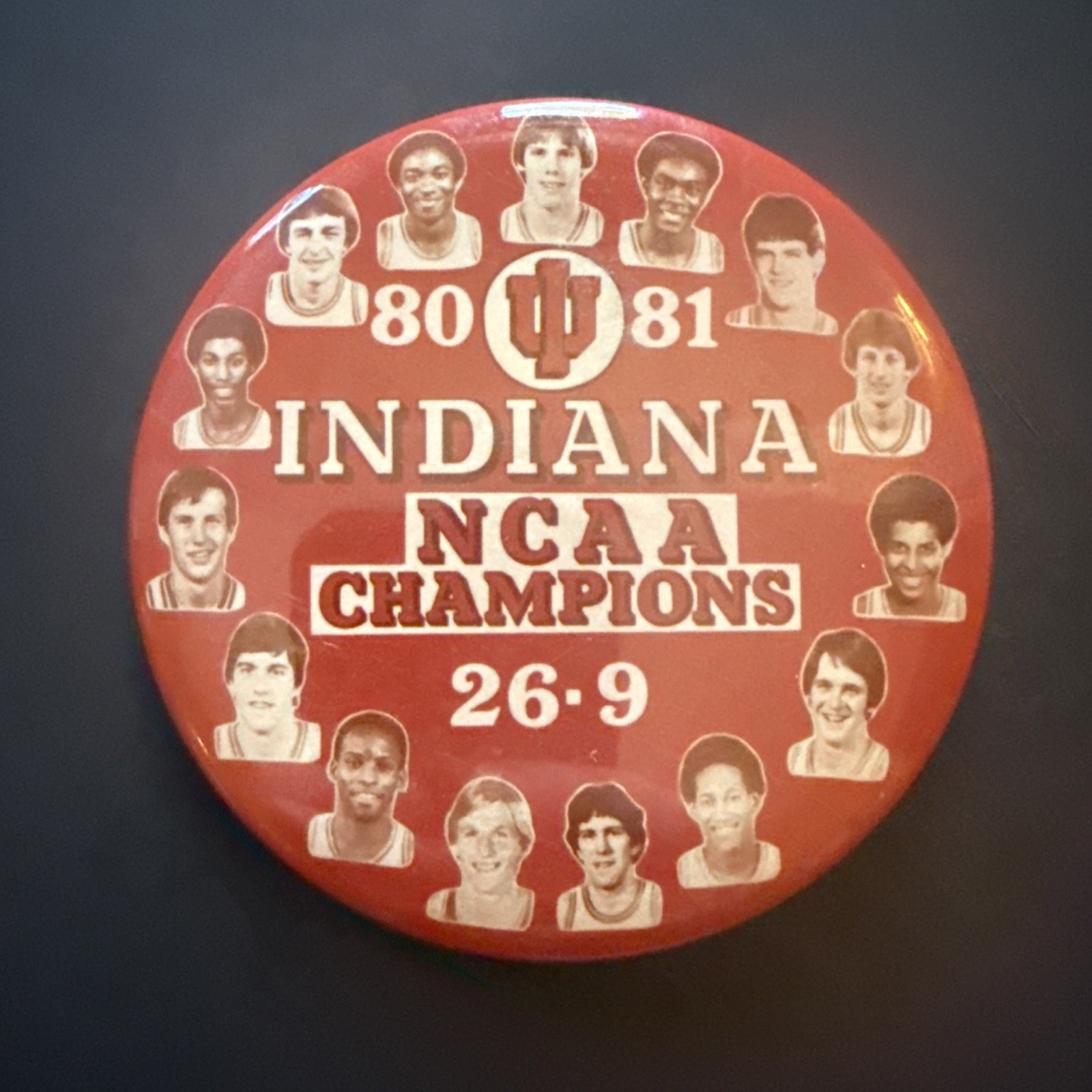 1980-81 IU Indiana University Hoosiers Basketball Champs Team Pin Button 1980-81 IU Indiana University Hoosiers Basketball Champs Team Pin Button