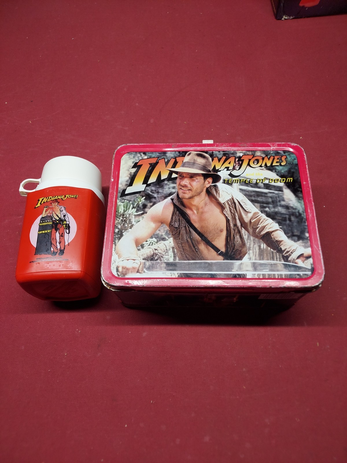 1984 Indiana Jones Temple of Doom Metal Lunchbox Plastic Thermos Vintage Antique