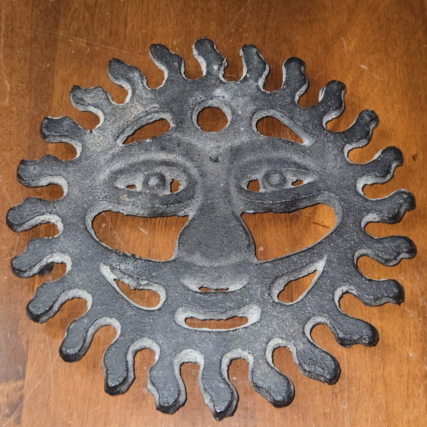 Vtg 90s Celestial Cast Iron Trivet Round Sun Face Astrology Kitchen Hot Pad 6