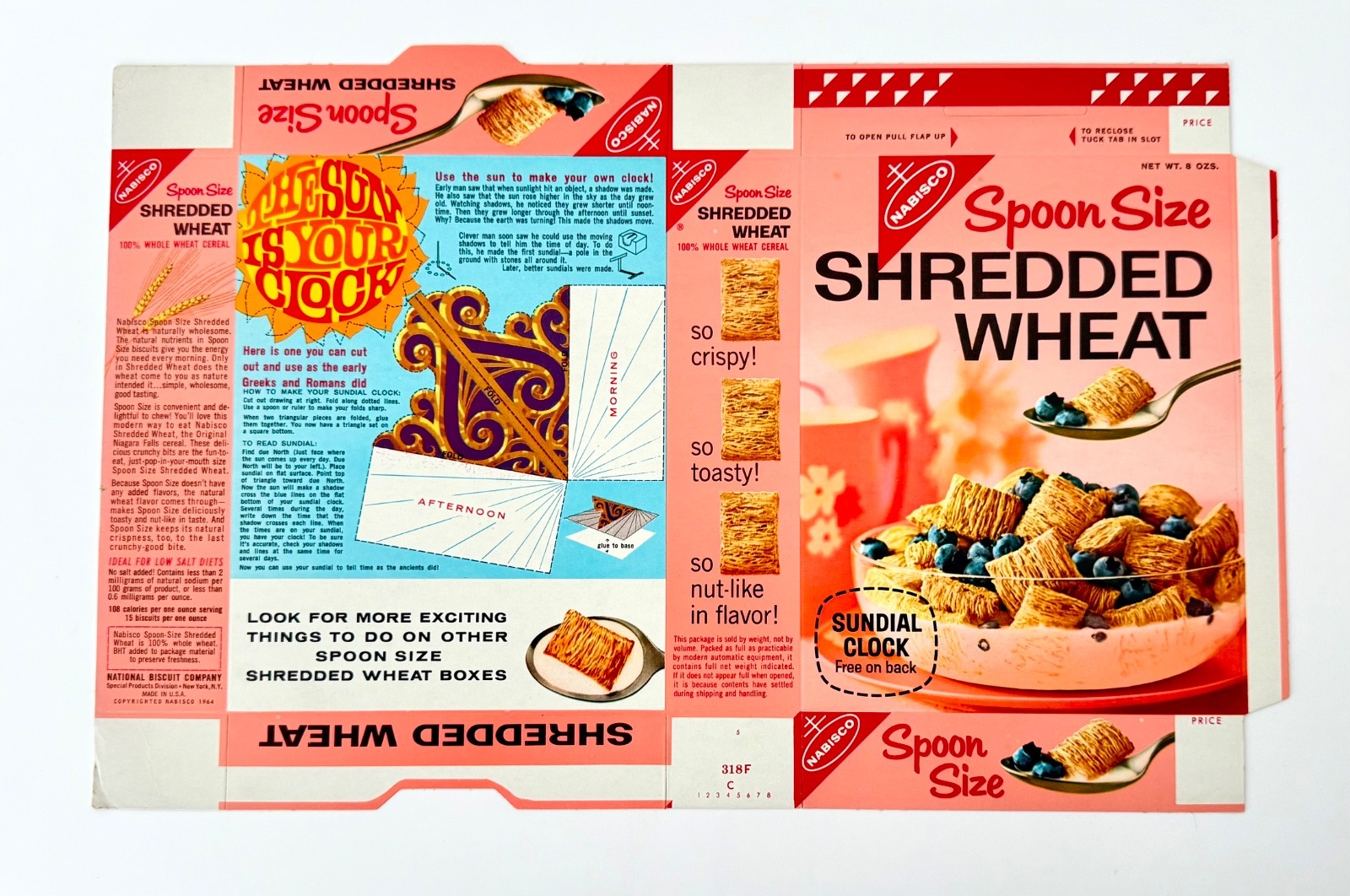 Vintage 1964 Nabisco Spoon Size Shredded Wheat Cereal Box Sundial Clock Cut-out