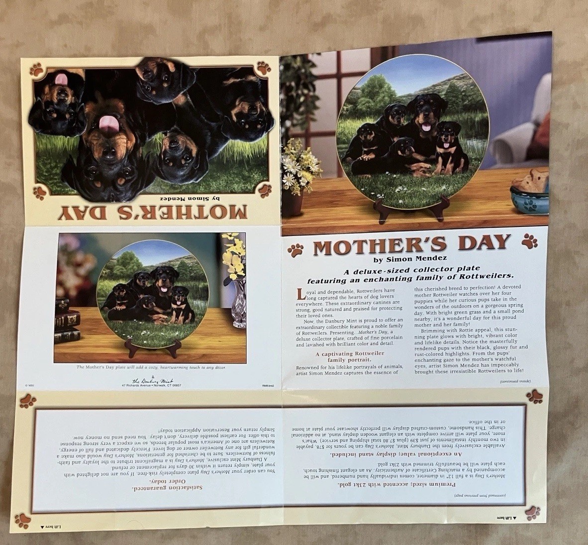 VTG Danbury Mint “Mother’s Day” Rottweiler Collector Plate Folded Promo Brochure