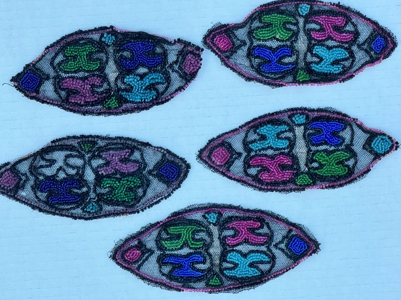 Antique Vtg Art Deco Beaded Mesh Sewing Applique Lot of 5 /1920\'s 1930\