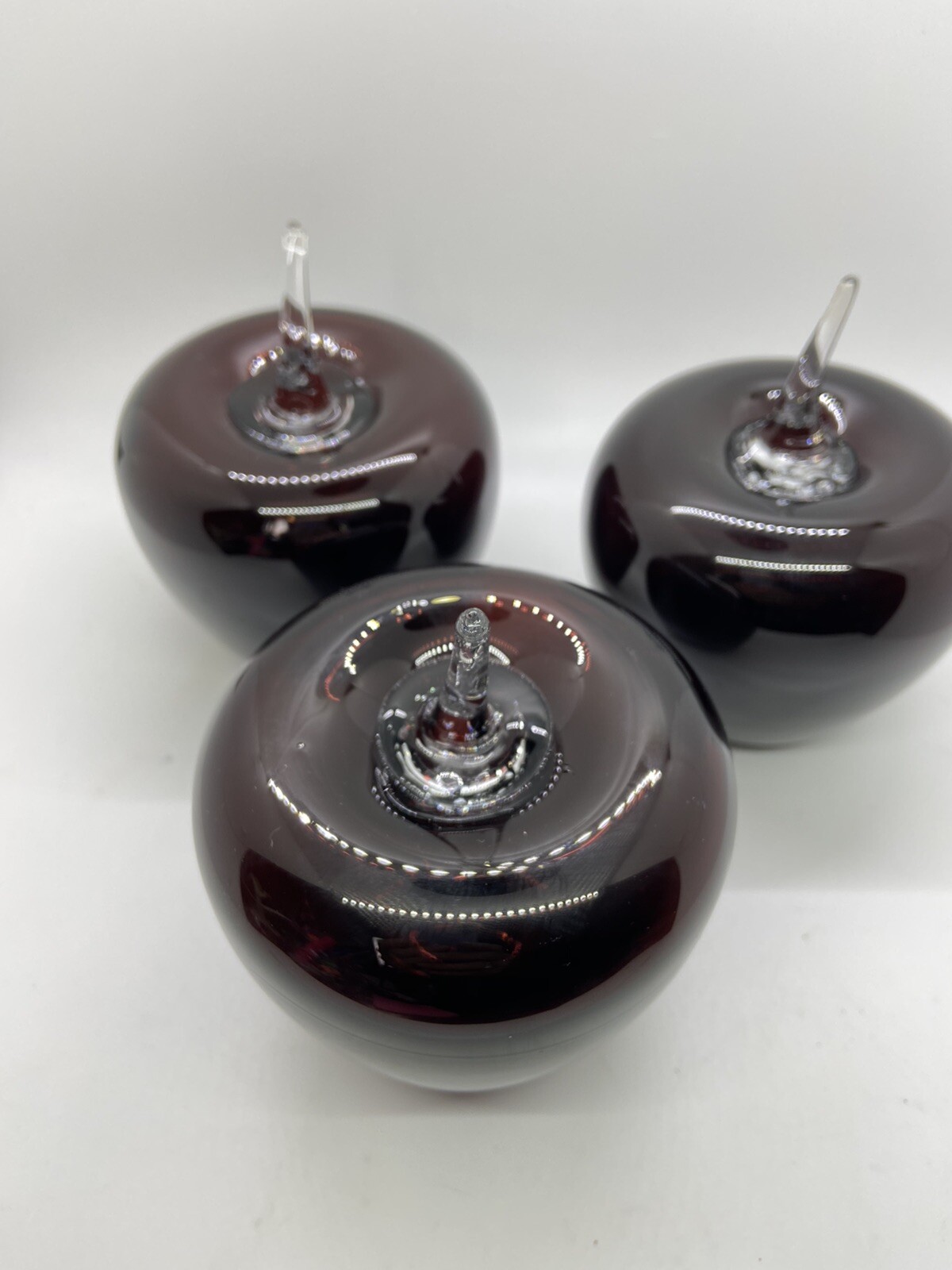 Blenko Glass Company Handmade 3 Blown-Glass Ruby Red Apples