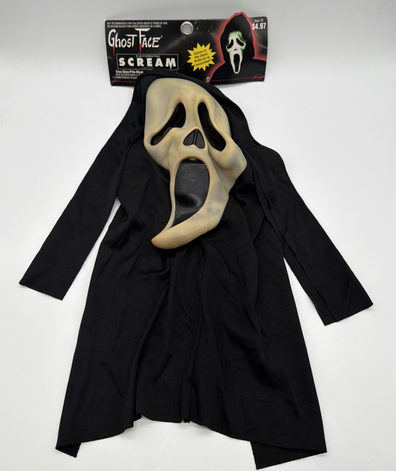NWT  Vintage 1997 Easter Unlimited Fun World DIV Ghost Face Scream Mask 9206 GLO