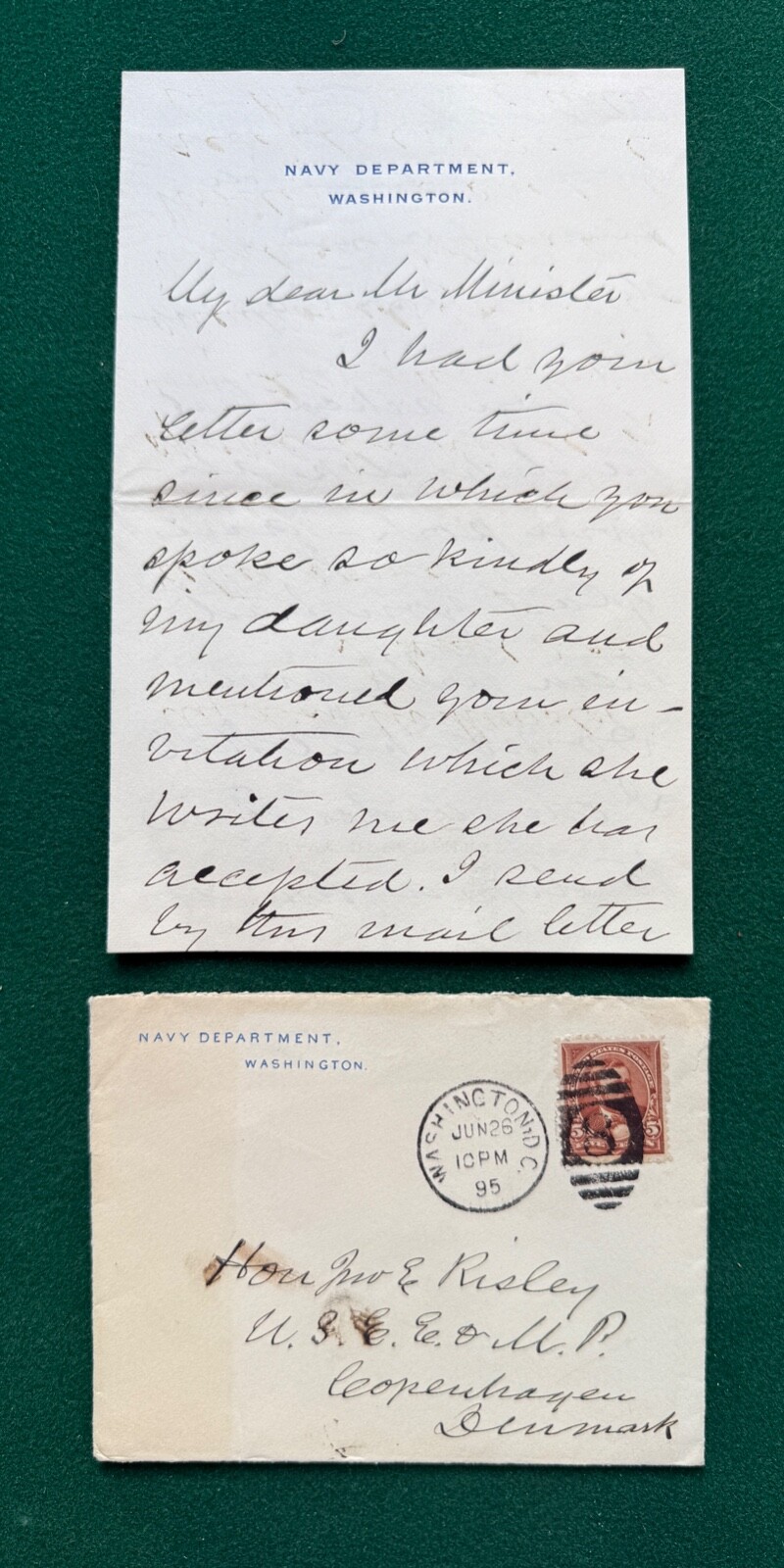 USA Washington Navy Secretary Hilary Abner Herbert 1895 Antique Signed Letter